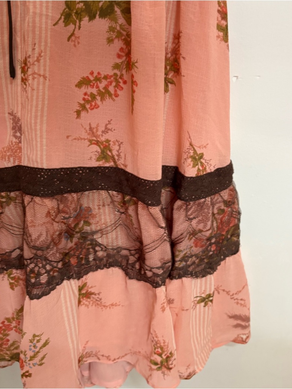 NEW Peach Floral Lace-Trim Mini Dress size L - Picture 8 of 12